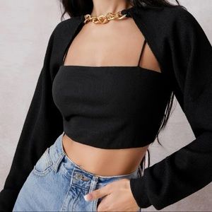 Chain neck raglan sleeve crop top